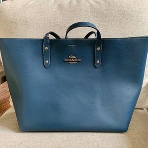 NWT Coach Leather Town Tote Silver/Denim Blue